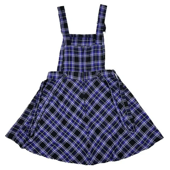 Royal Bones Daang Goodman Tripp Purple Plaid Skirtall Overalls Dress Sz L - NWOT - Picture 2 of 8